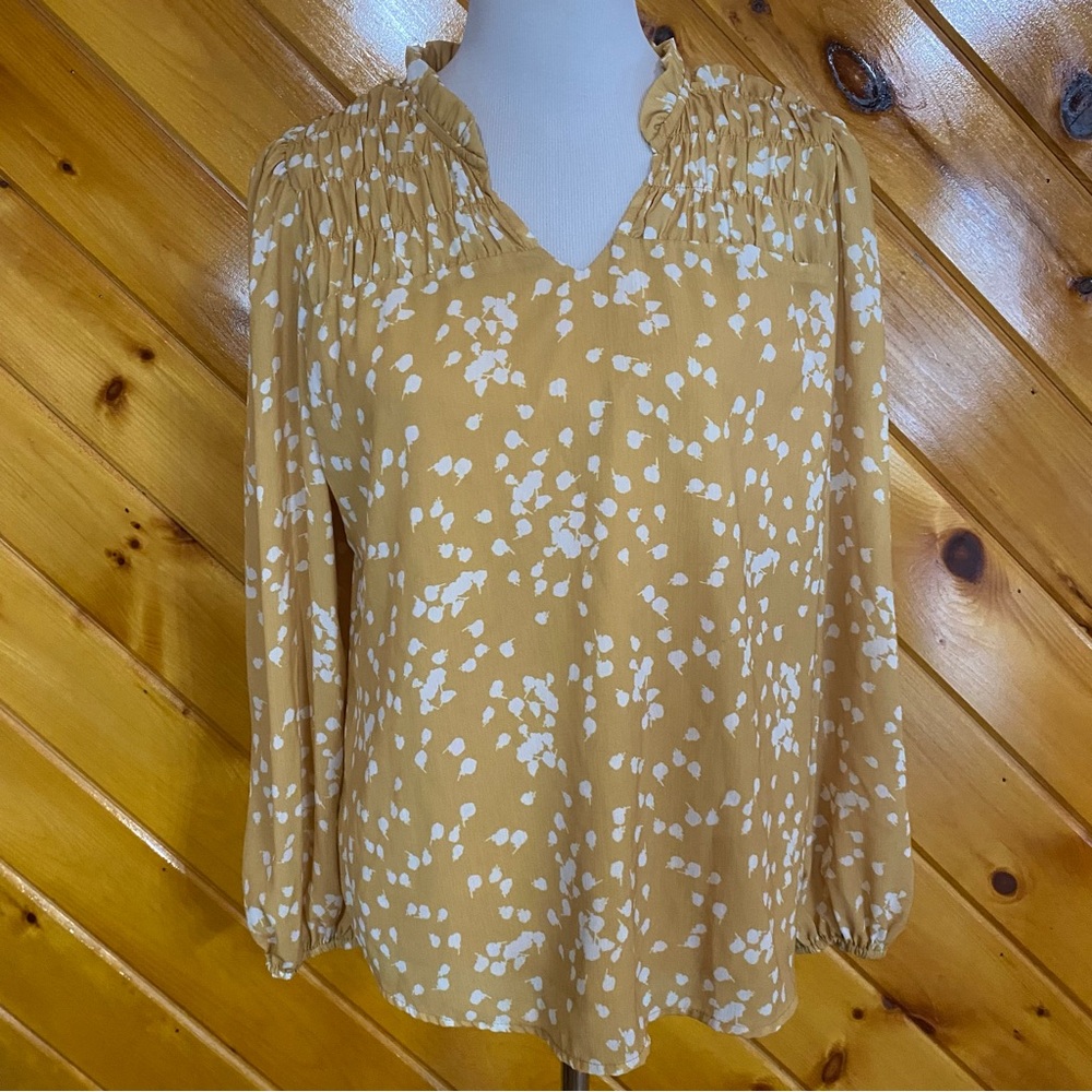 Yellow Smocked v-neck top Abstract